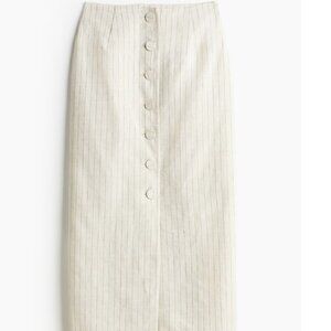 NWT H&M EDITION Button-front linen skirt - Light beige/Pinstriped - Sz 18